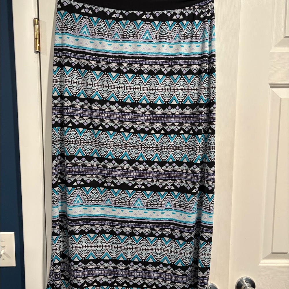 Apt. 9 Geometric Blue and Black Maxi Skirt